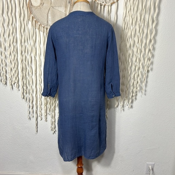 Two Zero One Blue Linen Button Down Duster Size S/M - Picture 3 of 11